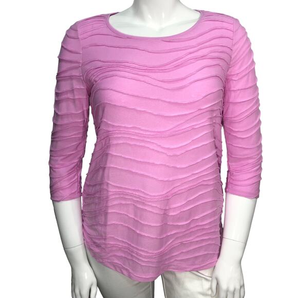 Chicos Top Womens Size 1 US 8 Pink Knit Shirt Blouse Textured 3/4 Sleeve NEW - Picture 1 of 13